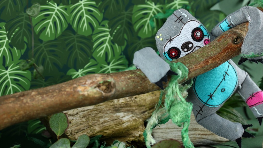 Zombie sloth hanging out int he rain forest - by Fiona T